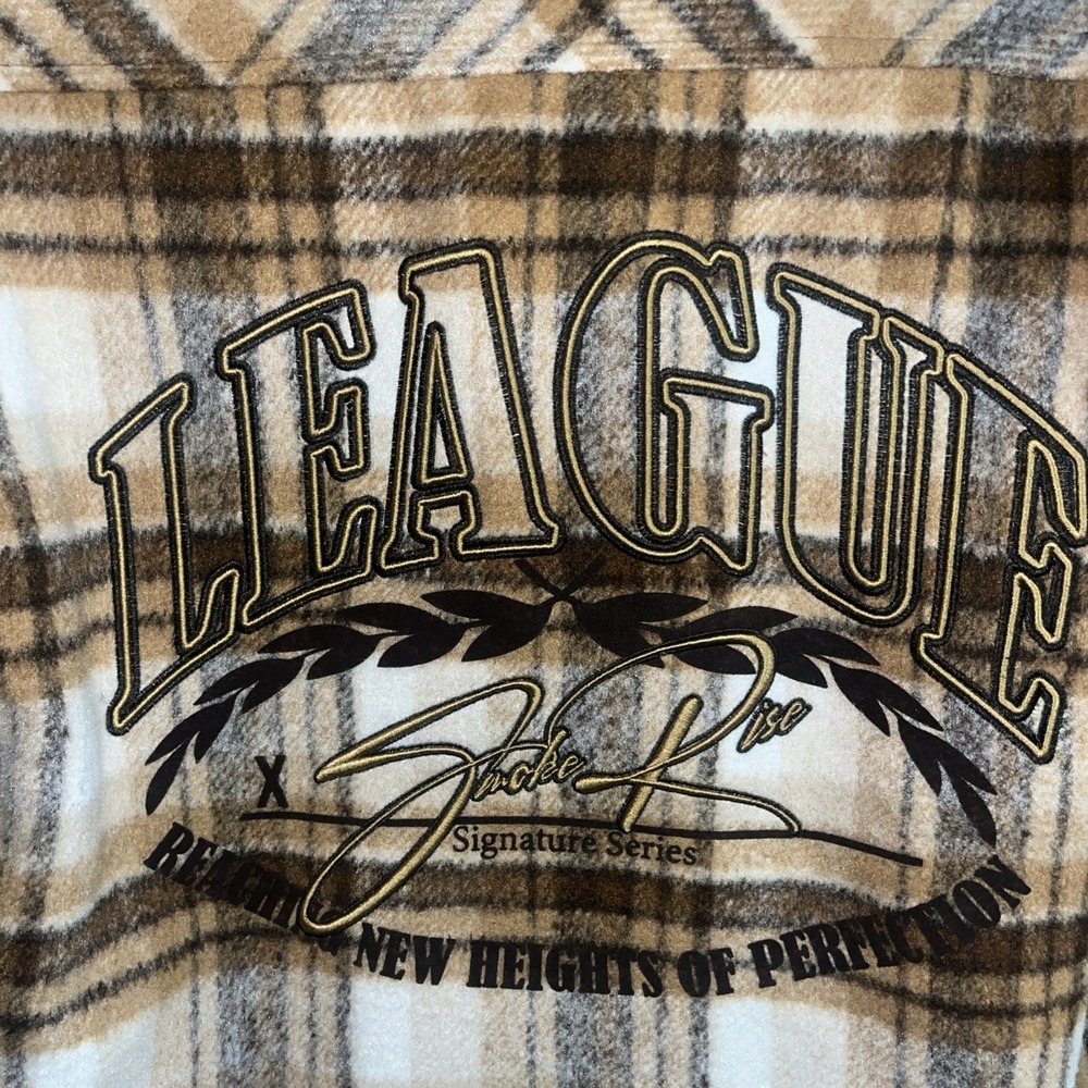 Smoke Rise Men's Vegan Leather Collar Plaid Shacket Shirt XL Maple League - Picture 10 of 15